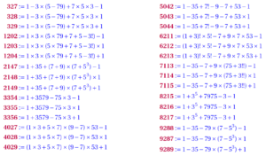 Representation of Numbers from 1 to 20000 in Terms of Palindromic Digits 1357-9-7531