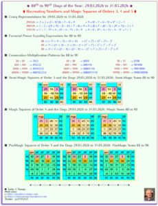 88th to 90th Days of the Year: 29.09.26 to 31.03.26 – Recreating Numbers, Patterns and Magic Squares of Orders 3, 4 and 5